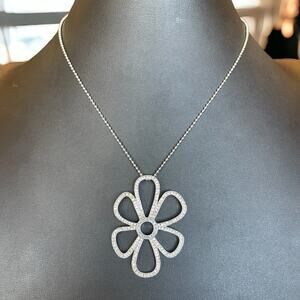 Kiam Family Lia Sophia Clear & Blue Rhinestone Flower Necklace Silver Tone